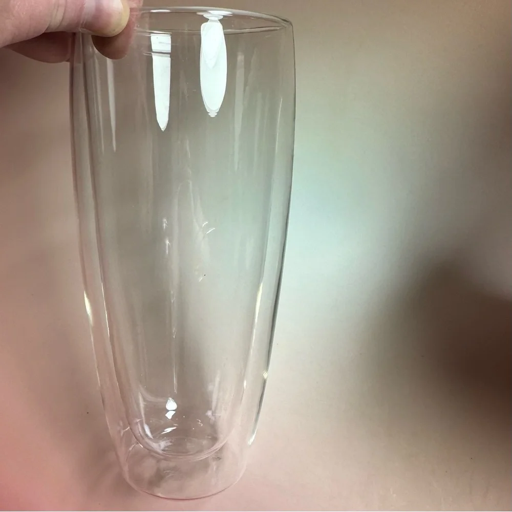 Double Walled Glass Tumblers With Bamboo Lid - set of 2. Approximately 26 ounce